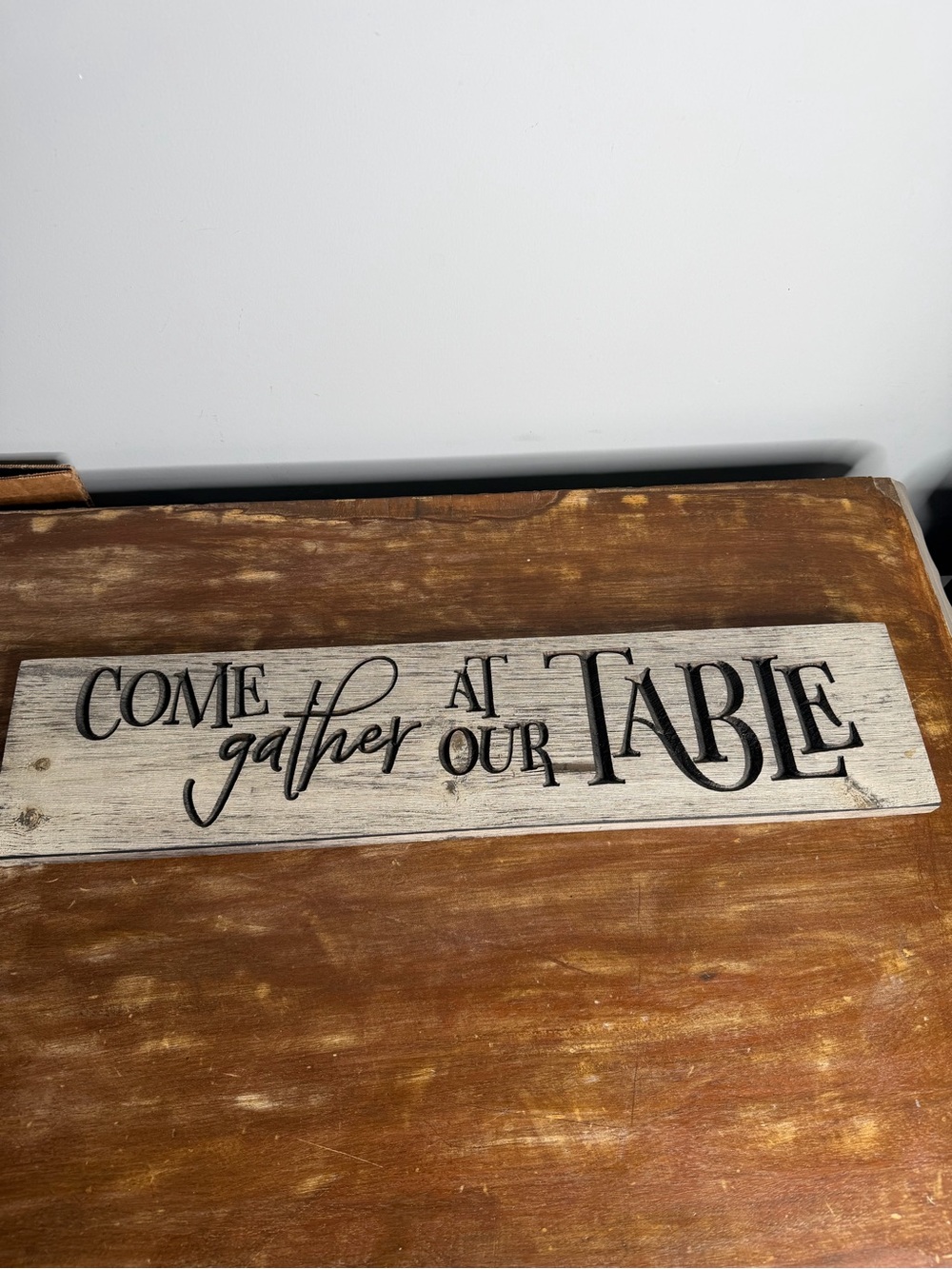 Come Gather At Our Table Wooden Sign - White and Black